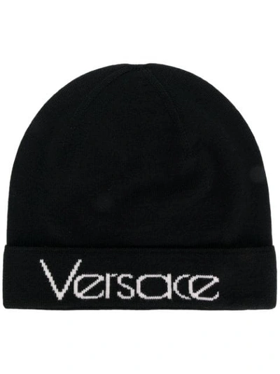 Shop Versace Vintage Logo Beanie Hat - Farfetch In Black