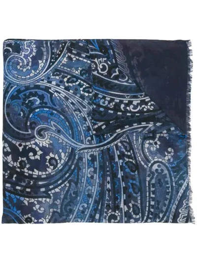 Shop Kiton Abstract Print Cashmere Scarf In Blue