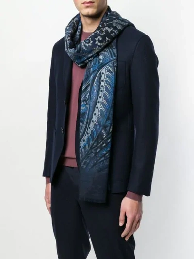 Shop Kiton Abstract Print Cashmere Scarf In Blue