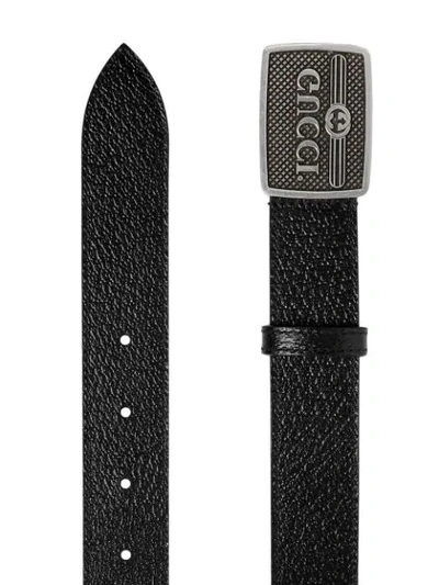 Shop Gucci Logo Plaque Buckle Belt In Black