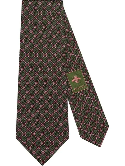 Shop Gucci Gg And Rhombus Motif Silk Tie In Green