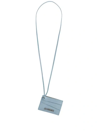Shop Jacquemus Light Blue Le Porte Leather Card Wallet Necklace