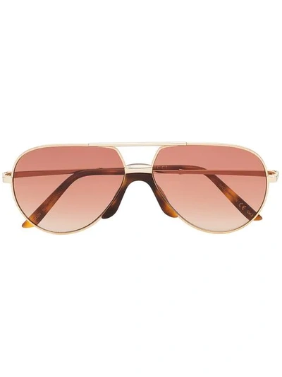 Shop Gucci Gold Gg0432s 002 Aviator Metal Sunglasses In Brown