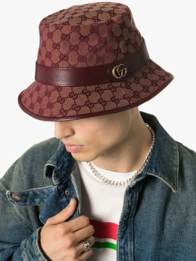 Gucci Brown Gg Canvas Bucket Hat In Red | ModeSens