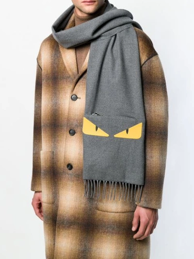 Shop Fendi Bag Bugs Eyes Scarf In Grey