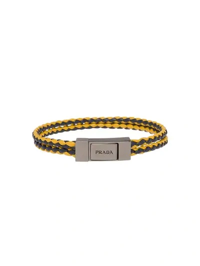 Shop Prada Braided Bracelet In Yellow