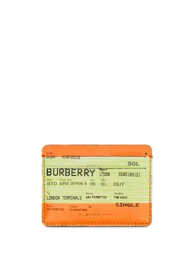 Shop Burberry Train Ticket Print Leather Card Case - Orange