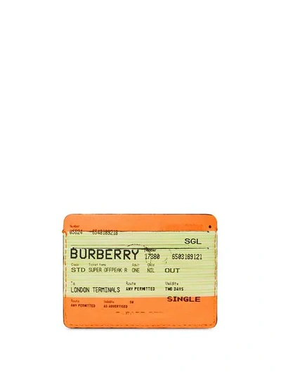 Shop Burberry Train Ticket Print Leather Card Case - Orange