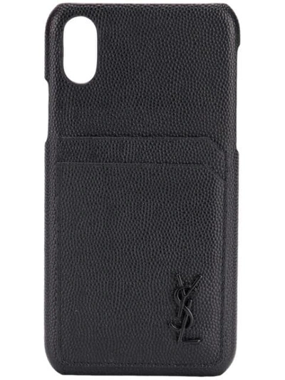 SAINT LAURENT IPHONE XS缝饰LOGO手机壳 - 黑色