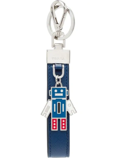 Shop Prada Enamel Robot Keyring In Blue