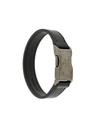 Shop Prada Saffiano Buckle Bracelet In Black