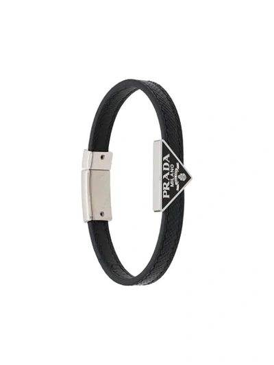 Shop Prada Enamel Triangle Logo Bracelet In F0002 Black