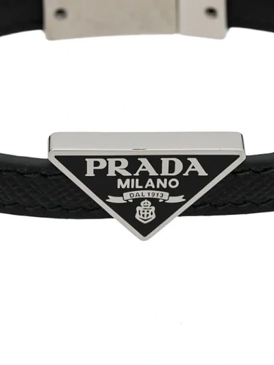 Shop Prada Enamel Triangle Logo Bracelet In F0002 Black