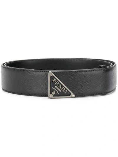 Shop Prada Logo Plaque Belt In Black