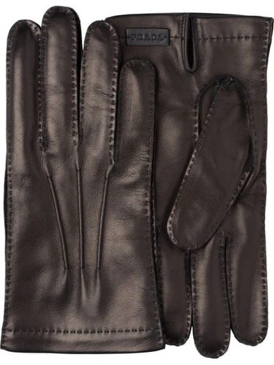 Shop Prada Leather And Cashmere Gloves In Black