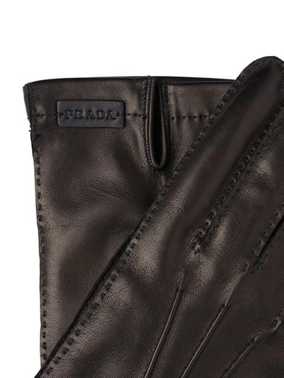 PRADA LEATHER AND CASHMERE GLOVES - 黑色