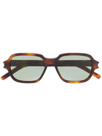 Shop Saint Laurent Tortoiseshell Sunglasses In Brown