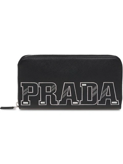Shop Prada Portemonnaie Mit Logo-patch In Black