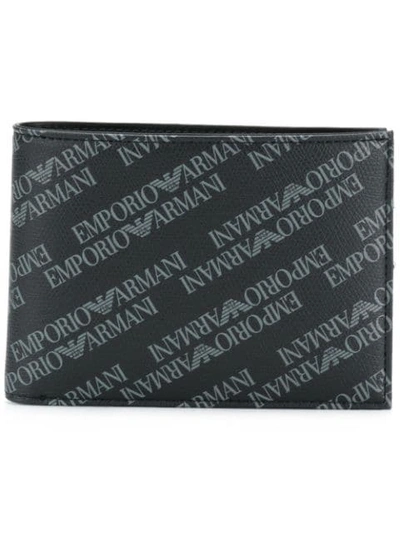 Shop Emporio Armani Bi-fold Logo Print Wallet In Black