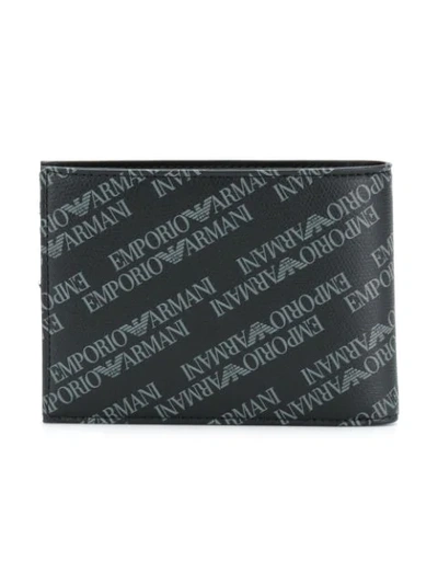 Shop Emporio Armani Bi-fold Logo Print Wallet In Black