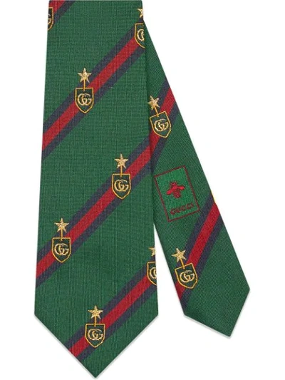 Shop Gucci Web Crest Silk Tie In 3168 Green