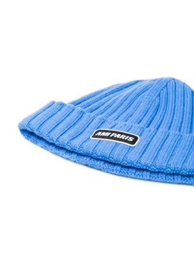 Shop Ami Alexandre Mattiussi Ribbed Beanie With Ami Paris Patch In Blue