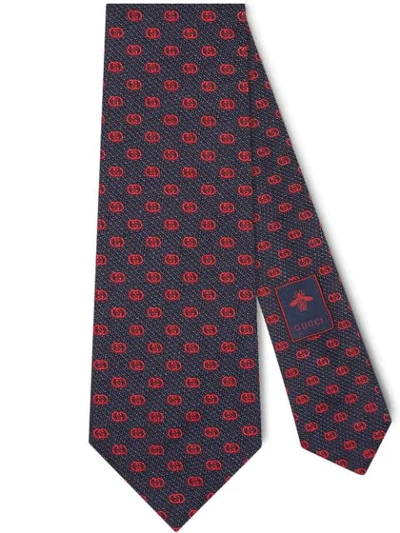 Shop Gucci Silk Tie With Gg Pattern In Blue