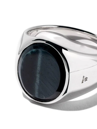 Shop Tom Wood Oval Blue Hawk Eye Ring In Silver