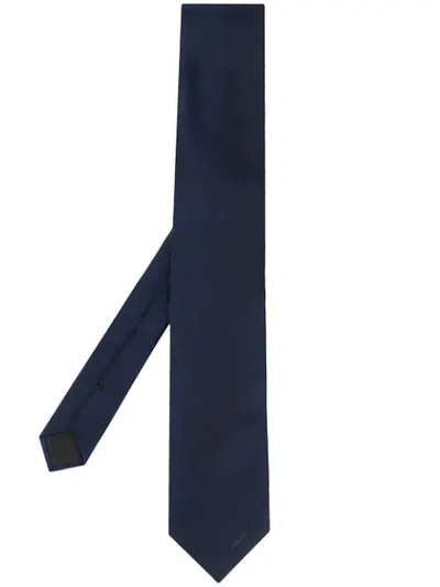 Shop Prada Logo Embroidered Tie In Blue