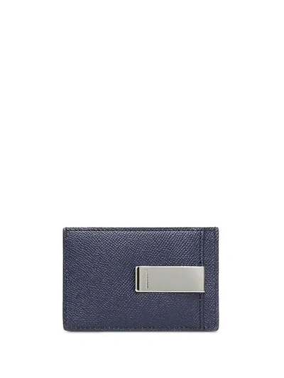 Shop Burberry Grainy Leather Money Clip Card Case In Blue