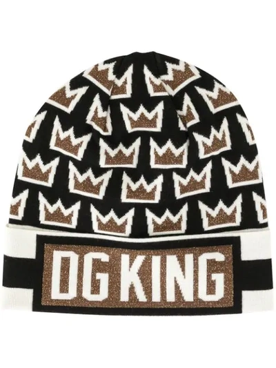 Shop Dolce & Gabbana Intarsien-beanie Mit Kronenmotiv In Multicolour