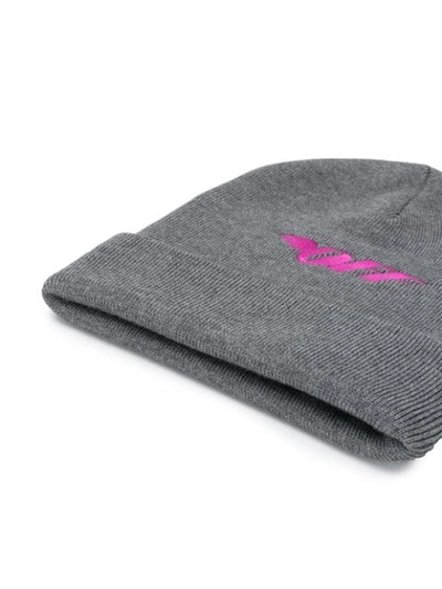 Shop Off-white Embroidered Logo Beanie In Grey