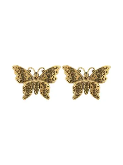 Shop Gucci Crystal Studded Butterfly Earrings In Yellow