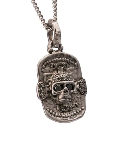 Shop Roman Paul Black Diamond Skull Dog Tag Necklace In Silver