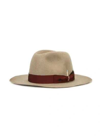 Shop Borsalino Strap Detail Fedora Hat In Brown