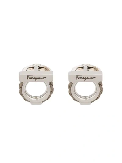 Shop Ferragamo Leather Detail Cufflinks In Pelle Ruinart Palladio