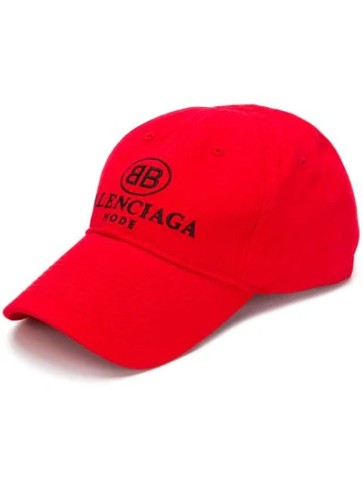 Shop Balenciaga Embro Bb Baseball Cap In Red