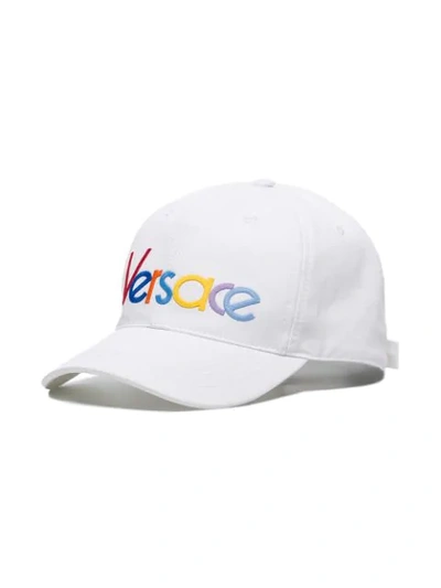 Shop Versace Embroidered Rainbow Logo Cotton Baseball Cap In I001 White