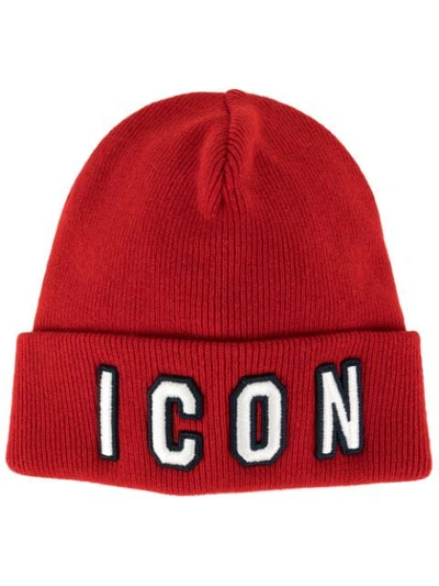 Shop Dsquared2 Icon Embroidered Beanie Hat In Red