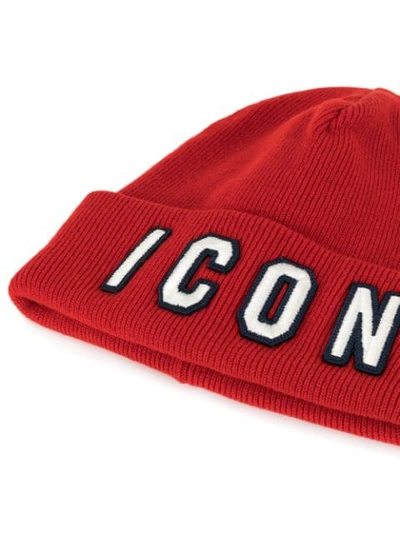 Shop Dsquared2 Icon Embroidered Beanie Hat In Red
