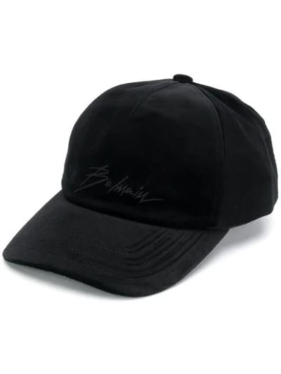 Shop Balmain Velvet Logo Cap In Black