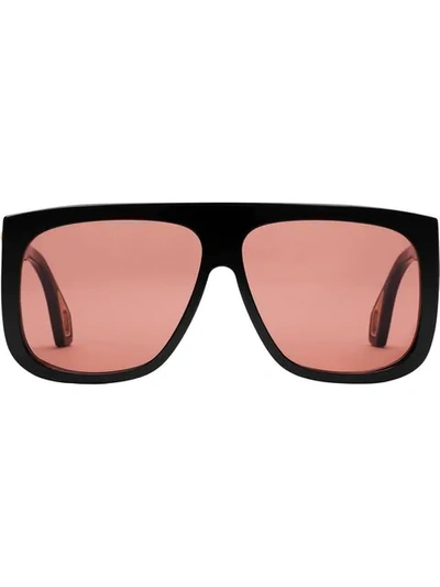 Shop Gucci Square-frame Sunglasses With Blinkers In 1163 Black/brick Red