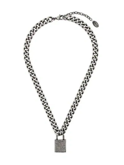 Shop Roberto Cavalli Padlock Necklace - Silver