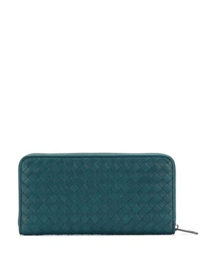 Shop Bottega Veneta Woven Zipped Wallet In Green