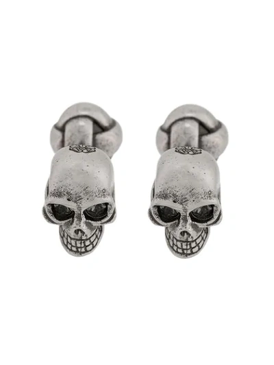 Shop Alexander Mcqueen Engraved Skull Cufflinks In Silver
