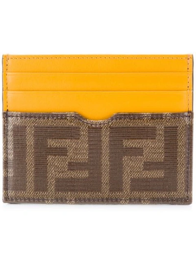Shop Fendi Ff Logo Slim Cardholder In Yellow