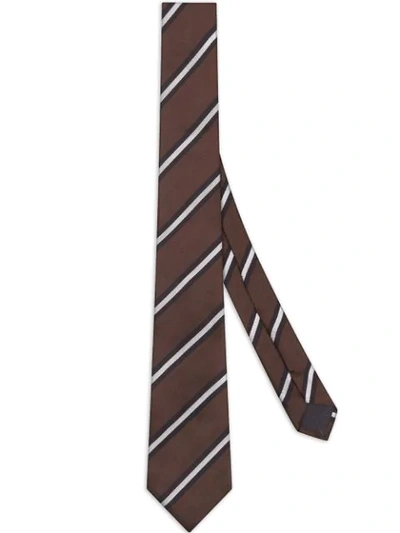 Shop Fendi Embroidered Striped Tie In Brown