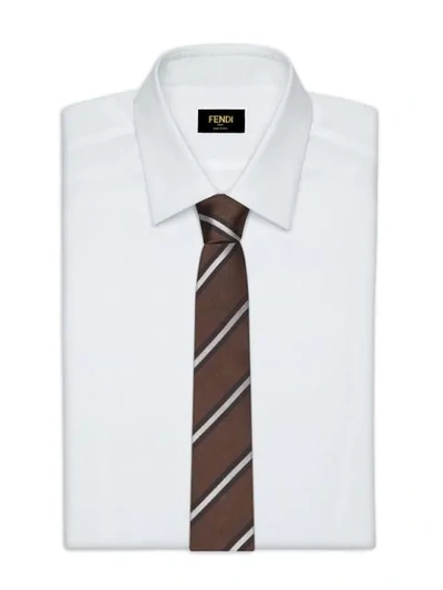 Shop Fendi Embroidered Striped Tie In Brown