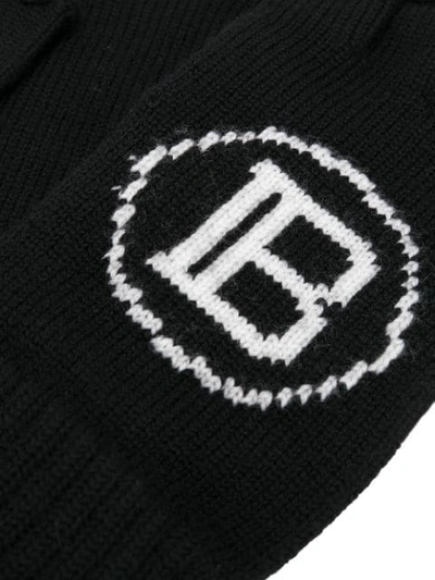 Shop Balmain Intarsia Knit Logo Fingerless Gloves In Black