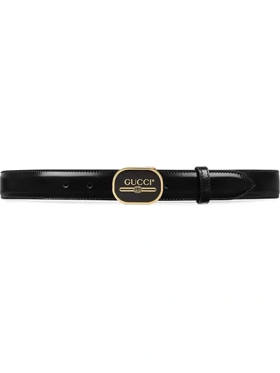 Shop Gucci Leather Belt With  Print Buckle In Black